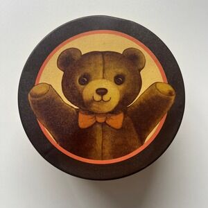 Vintage 1983 Chein Industries Teddy Bear Tin Container Round Metal Storage Box
